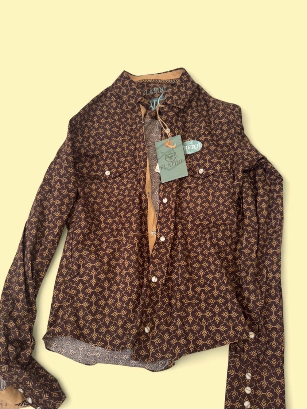 Brown Printed Men's Button-Down Shirt